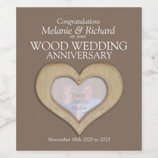 Houten huwelijksverjaardag aangepaste wijnlabels wijn etiket (Enkel label)