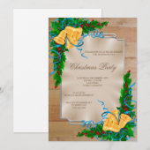 Houten Ingelijste Hoek Bells & Ribbon Kerstmis Kaart (Voorkant / Achterkant)