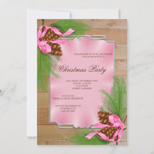 Houten Ingelijste Hoek Pine Kegels & Lint Kerstmis Kaart (Voorkant)