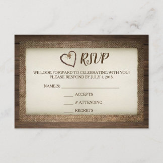 Houten, Jute & Touw Hart Trouw RSVP Kaart