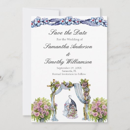 Houten Kabouters Huwelijksbloemen Scandinavisch QR Save The Date (Voorkant)