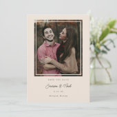 Houten kader moderne Save the Date foto kaart (Staand voorkant)