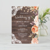 Houten kant blozen & perzik bloemen met lichten kaart (Staand voorkant)