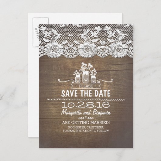 Houten kant en metselaar potten rustiek Save the D Aankondigingskaart (Voorkant / Achterkant)