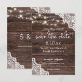Houten kant en slingerlichtjes Save The Date V2 (Voorkant / Achterkant)