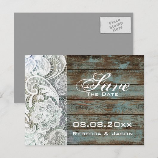  houten kant land bruiloft save the date aankondigingskaart (Voorkant / Achterkant)