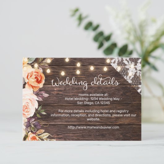 Houten Kant & Lichten & Blush & Perzik Bloemen Det Informatiekaartje (Staand voorkant)