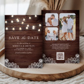 Houten Kant String Lichten Foto QR Code Huwelijk Save The Date