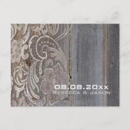 Houten kant western land bruiloft save the date aankondigingskaart