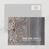 Houten kant western land bruiloft save the date aankondigingskaart (Voorkant / Achterkant)