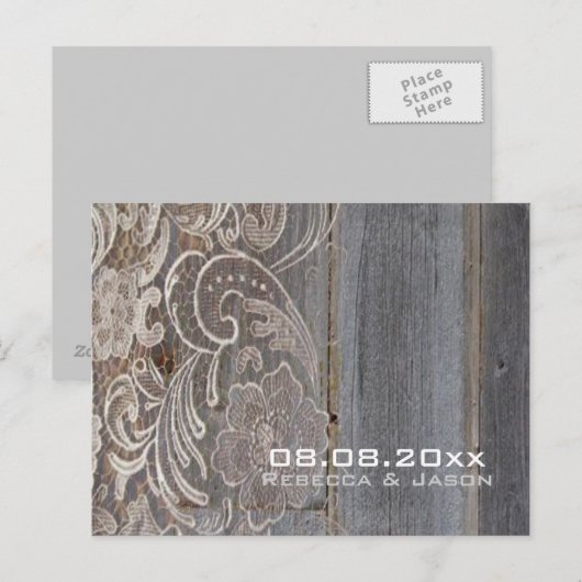 Houten kant western land bruiloft save the date aankondigingskaart (Voorkant / Achterkant)