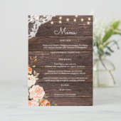 Houten Kanten Blozend & Perzik Bloem Menu 2 Uitnod Kaart (Staand voorkant)