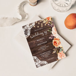 Houten Kanten Blozende Roze & Perzik Bloemen met L Kaart