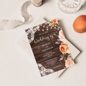 Houten Kanten Roze & Perzik Bloemen met Lichtjes U Kaart