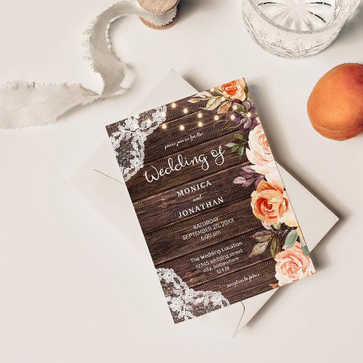 Houten Kanten Roze & Perzik Bloemen met Lichtjes U Kaart