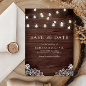 Houten Kanten Slingerlichten Foto QR-code Trouwdag Save The Date
