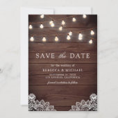 Houten Kanten Slingerlichten Foto QR-code Trouwdag Save The Date (Voorkant)