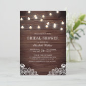 Houten Kanten Snoer Licht Foto QR Code Bruidsfeest Kaart (Staand voorkant)