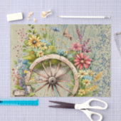 Houten kar gevuld heldere, kleurrijke lente bloeme tissuepapier (Craft)