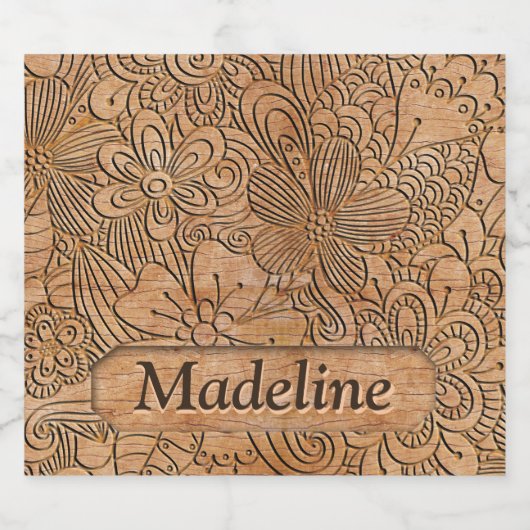 Houten karretjes Floral Pattern, gepersonaliseerd Bier Etiket (Enkel label)