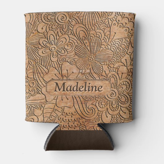 Houten karretjes Floral Pattern, gepersonaliseerd Blikjeskoeler (Voorkant)