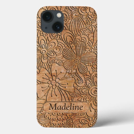 Houten karretjes Floral Pattern, gepersonaliseerd Case-Mate iPhone Case (Achterkant)