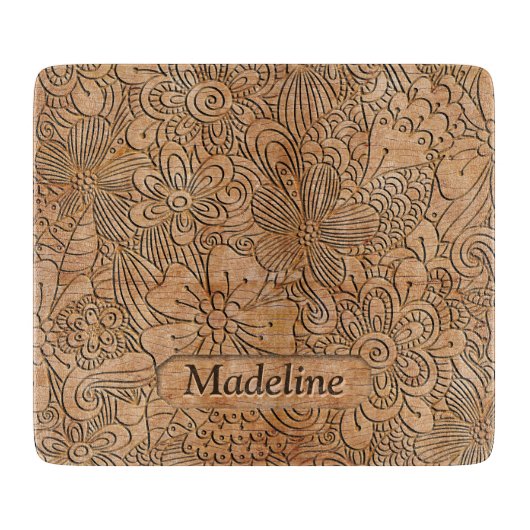 Houten karretjes Floral Pattern, gepersonaliseerd Snijplank (Voorkant)