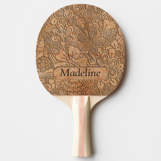 Houten karretjes Floral Pattern, gepersonaliseerd Tafeltennisbatje (Voorkant)