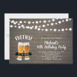 Houten kasten, bier 40th/50th Birthday Party Kaart<br><div class="desc">Viel je speciale dag met deze stijlvolle uitnodiging voor een verjaardagsfeestje. Dit ontwerp bevat tekenfilms,  bierafbeeldingen met "Cheers to 40 years" typografie op een rustige houtachtergrond.</div>