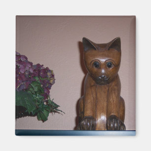 Houten kat magneet