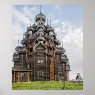 houten kerk, Rusland Poster