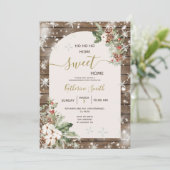 Houten kerst huis verwarming feest thuis sweet hom kaart (Staand voorkant)