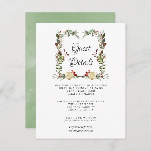 Houten Kerst Huwelijksgast Details Informatiekaartje (Voorkant / Achterkant)