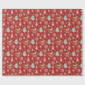 Houten Kerst Rocking Horse Bourgogne Cadeaupapier (Vlak)