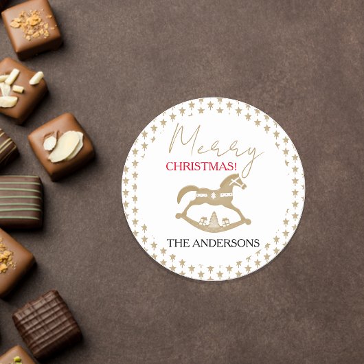 Houten Kerst Rocking Horse Ronde Sticker