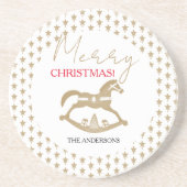 Houten Kerst Rocking Horse Zandsteen Onderzetter (Voorkant)