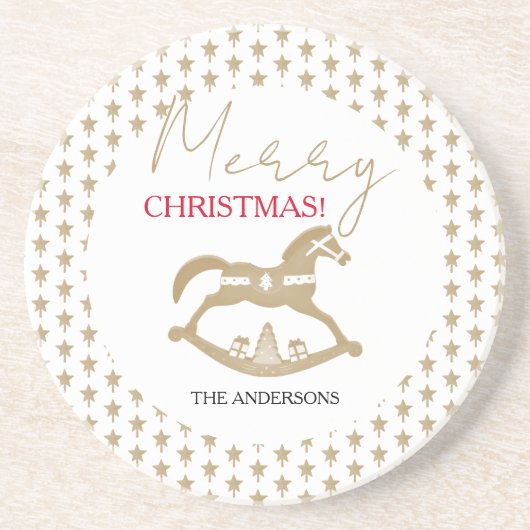 Houten Kerst Rocking Horse Zandsteen Onderzetter (Voorkant)