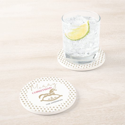 Houten Kerst Rocking Horse Zandsteen Onderzetter (Zijkant)