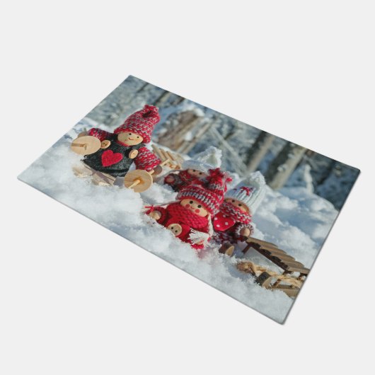 Houten kerstfiguurtjes deurmat (Schuin)