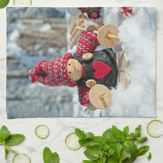 Houten kerstfiguurtjes theedoek (Gevouwen)