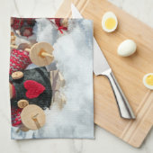 Houten kerstfiguurtjes theedoek (Quarter Fold)