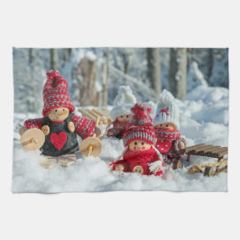 Houten kerstfiguurtjes theedoek