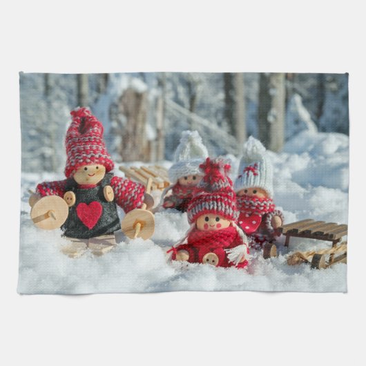 Houten kerstfiguurtjes theedoek (Horizontaal)