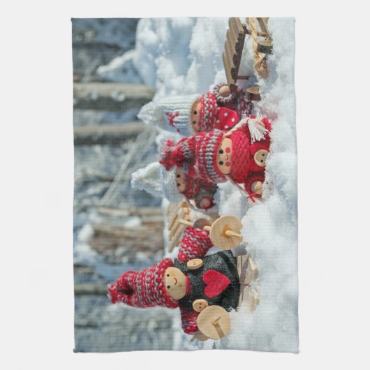 Houten kerstfiguurtjes theedoek (Verticaal)