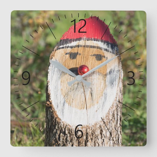 Houten kerstman vierkante klok (Voorkant)