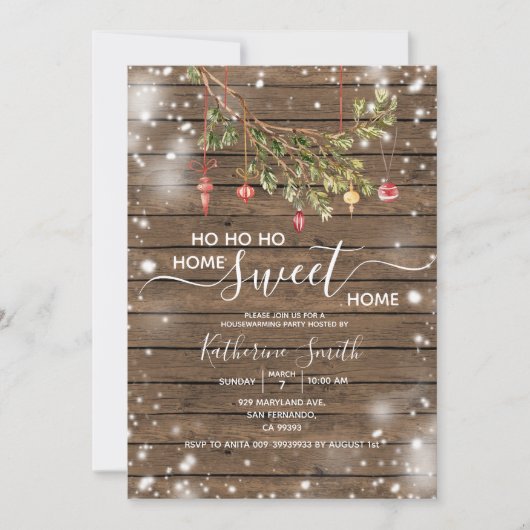 Houten Kerstornament Housewarmingfeestje Kaart (Voorkant)