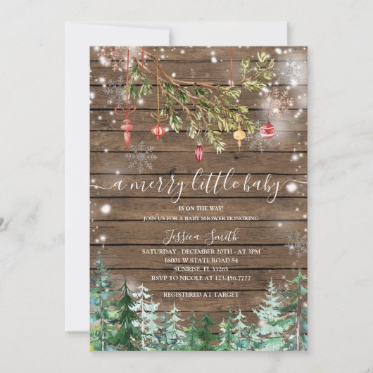 Houten Kerstversieringen Pijnbomen Vakantie Party Kaart (Voorkant)