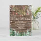 Houten Kerstversieringen Pijnbomen Vakantie Party Kaart (Staand voorkant)