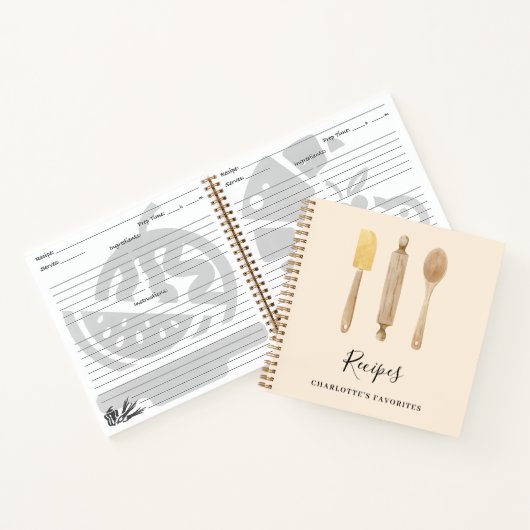 Houten keukengerei beige recept kookboek notitieboek (Binnen)