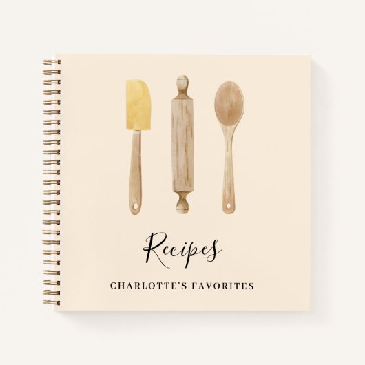 Houten keukengerei beige recept kookboek notitieboek (Voorkant)